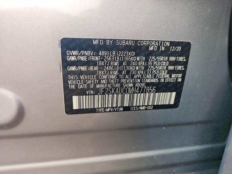 60715336 :رقم المزاد ، JF2SKAUC0MH477856 vin ، 2021 Subaru Forester مزاد بيع