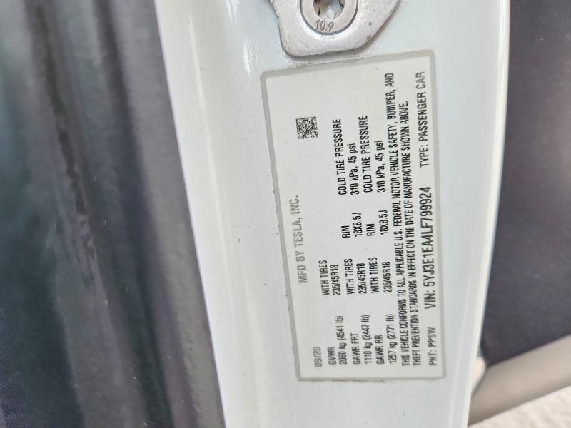 Aukcja sprzedaży 2020 Tesla Model 3, vin: 5YJ3E1EA4LF799924, numer aukcji: 62098526