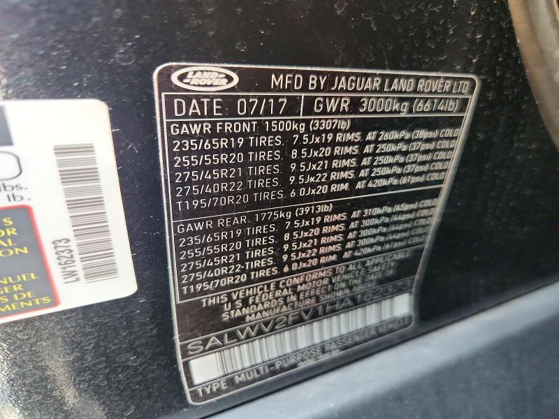 62470826 :رقم المزاد ، SALWV2FV1HA162373 vin ، 2017 Land Rover Range Rover Sport مزاد بيع