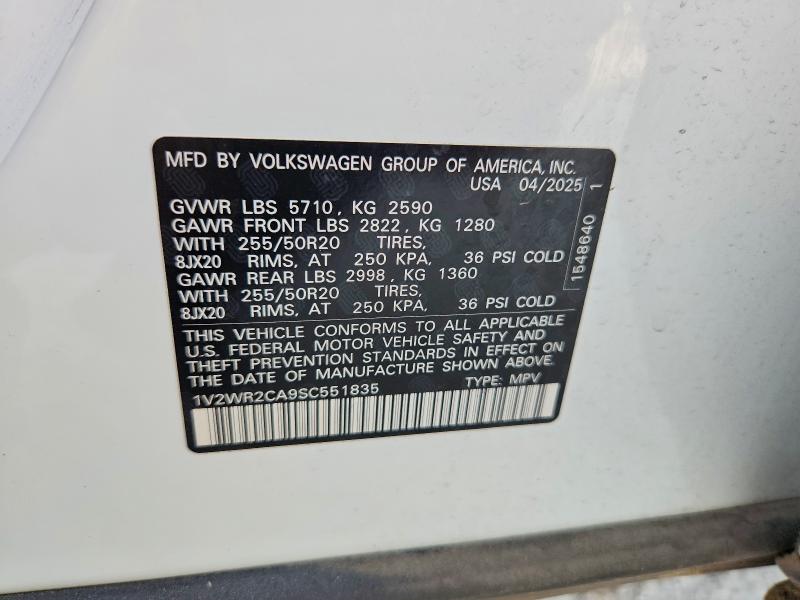 Aukcja sprzedaży 2025 Volkswagen Atlas, vin: 1V2WR2CA9SC551835, numer aukcji: 60981776