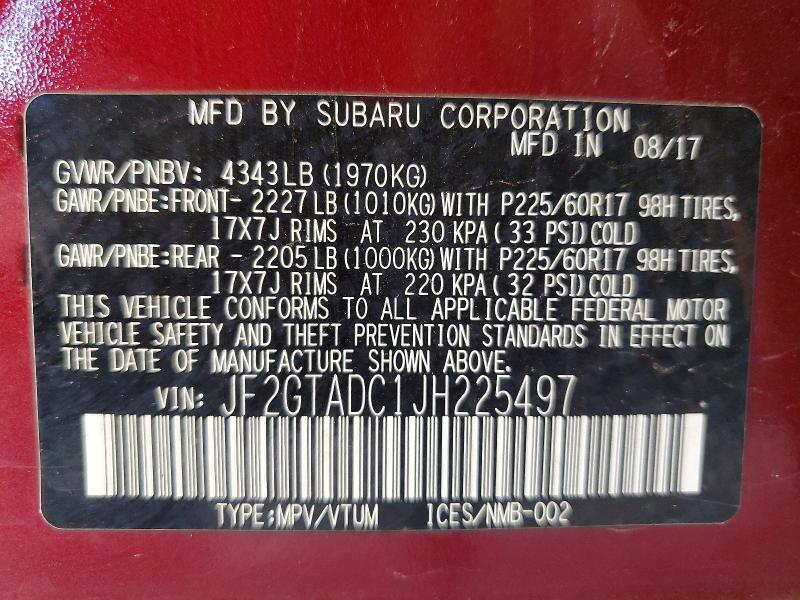 Продажа на аукционе авто 2018 Subaru Crosstrek, vin: JF2GTADC1JH225497, номер лота: 59864776