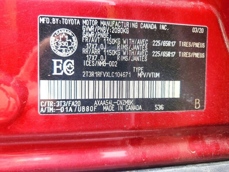 Продажа на аукционе авто 2020 Toyota Rav4, vin: 2T3R1RFVXLC104671, номер лота: 59624206