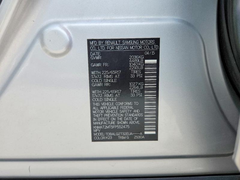 Aukcja sprzedaży 2015 Nissan Rogue, vin: KNMAT2MT5FP552475, numer aukcji: 59695656