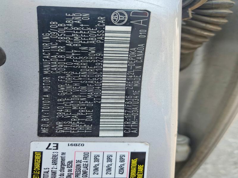 60701656 :رقم المزاد ، 2T1BU40E59C109279 vin ، 2009 Toyota Corolla مزاد بيع