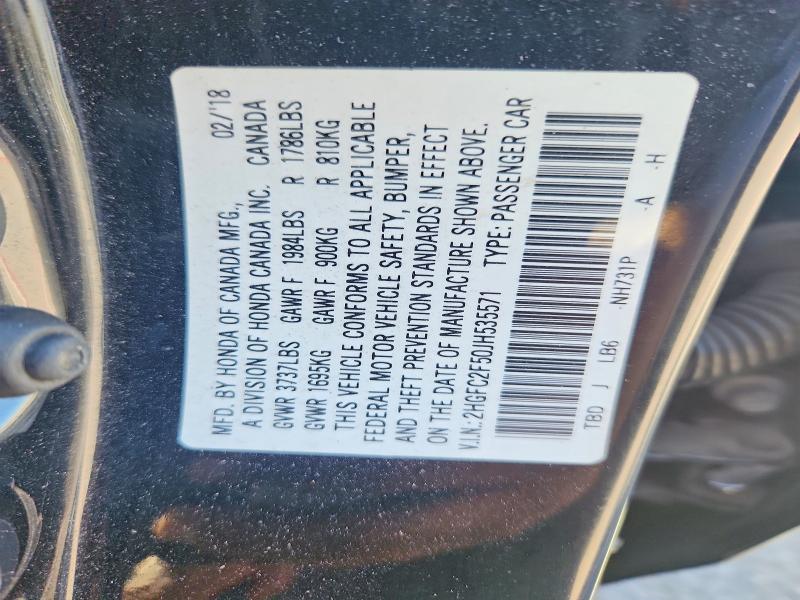 Aukcja sprzedaży 2018 Honda Civic, vin: 2HGFC2F50JH535571, numer aukcji: 60045426