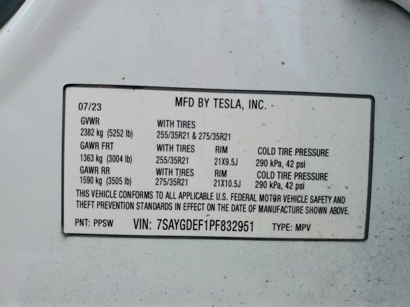 60581706 :رقم المزاد ، 7SAYGDEF1PF832951 vin ، 2023 Tesla Model Y مزاد بيع