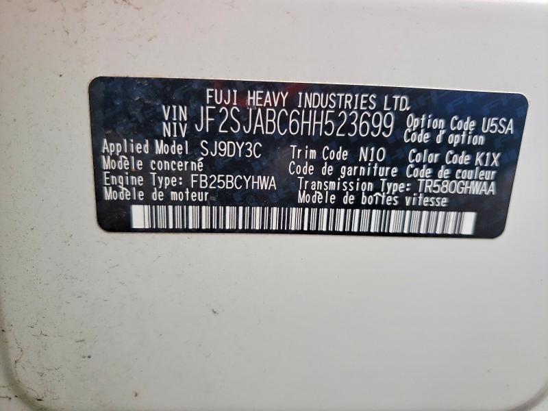 Продажа на аукционе авто 2017 Subaru Forester, vin: JF2SJABC6HH523699, номер лота: 60885026