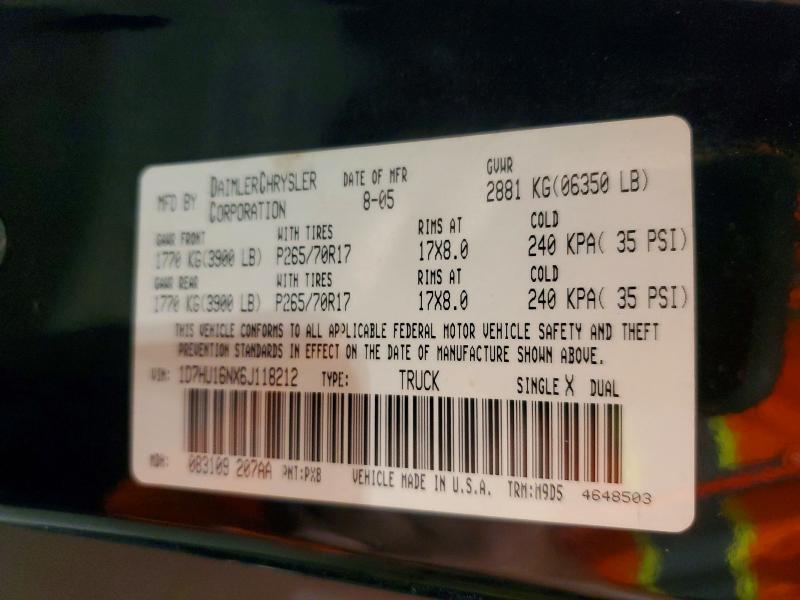 60956966 :رقم المزاد ، 1D7HU16NX6J118212 vin ، 2006 Dodge Ram 1500 مزاد بيع