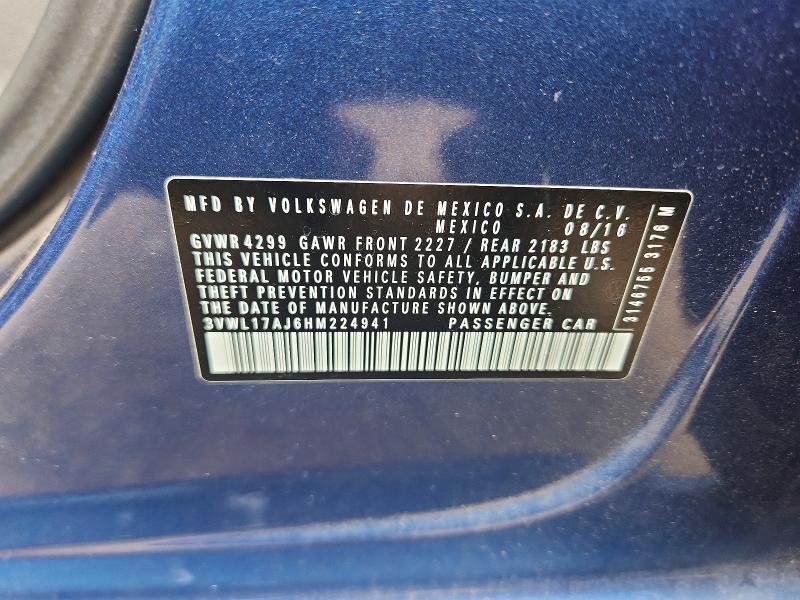 Auction sale of the 2017 Volkswagen Jetta, vin: 3VWL17AJ6HM224941, lot number: 61531086