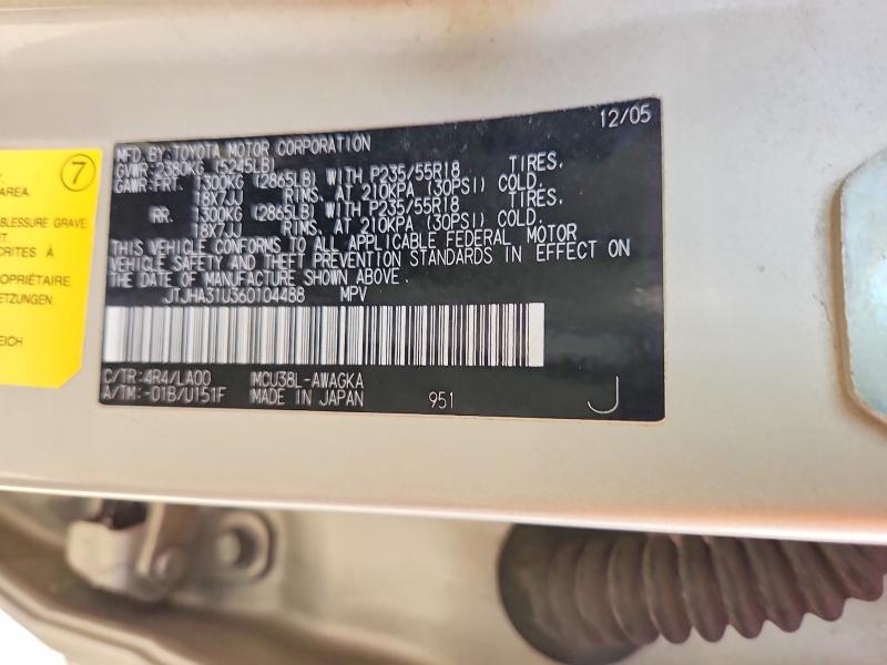 Aukcja sprzedaży 2006 Lexus Rx, vin: JTJHA31U360104488, numer aukcji: 59198296