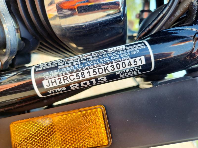 2013 Honda Vt750 მანქანა იყიდება აუქციონზე, vin: JH2RC5815DK300451, აუქციონის ნომერი: 61774926