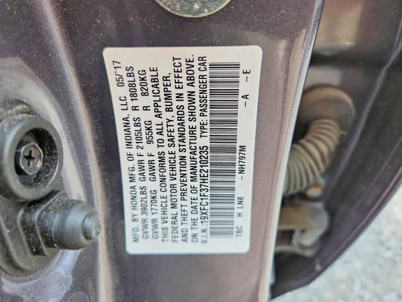 2017 Honda Civic მანქანა იყიდება აუქციონზე, vin: 19XFC1F37HE210235, აუქციონის ნომერი: 60452226
