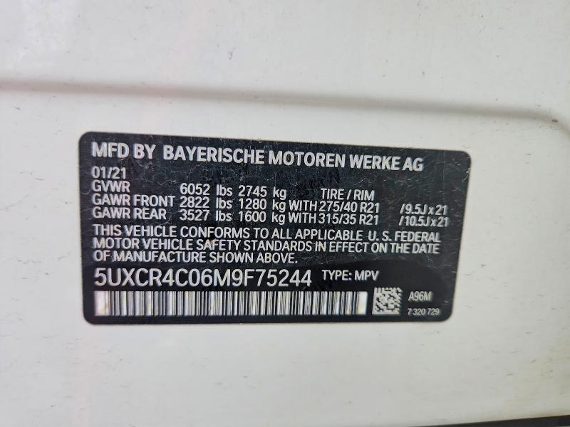 61547266 :رقم المزاد ، 5UXCR4C06M9F75244 vin ، 2021 Bmw X5 مزاد بيع