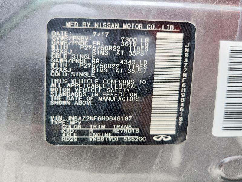 62978476 :رقم المزاد ، JN8AZ2NF6H9646187 vin ، 2017 Infiniti Qx80 مزاد بيع