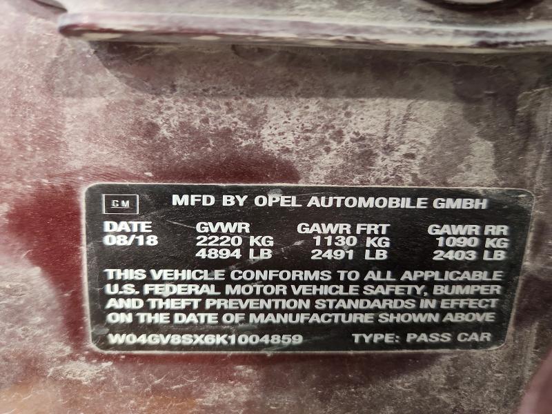 Продажа на аукционе авто 2019 Buick Regal Tourx, vin: W04GV8SX6K1004859, номер лота: 59628156