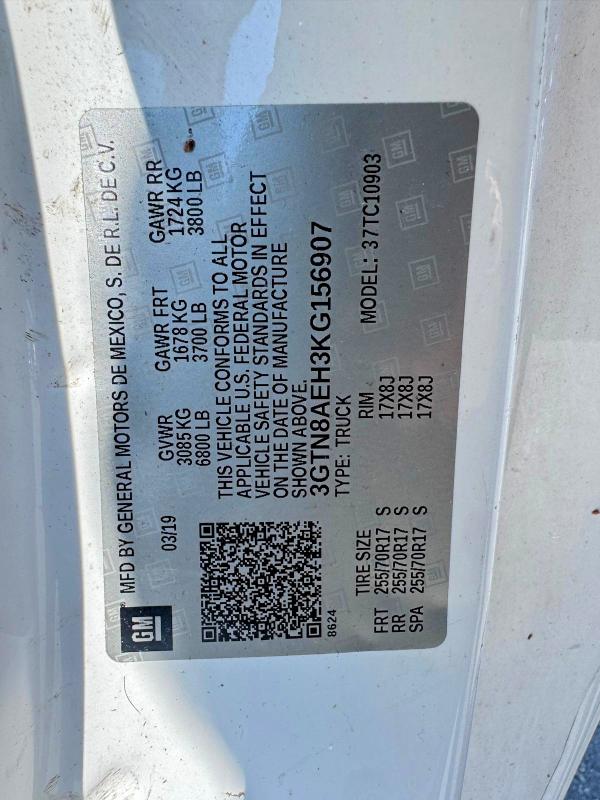 Aukcja sprzedaży 2019 Gmc Sierra, vin: 3GTN8AEH3KG156907, numer aukcji: 61321796