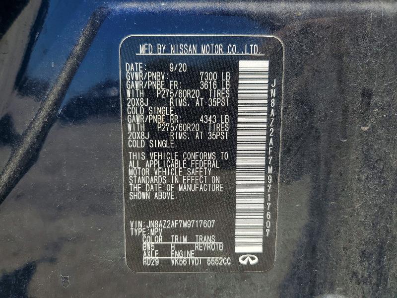 2021 Infiniti Qx80 მანქანა იყიდება აუქციონზე, vin: JN8AZ2AF7M9717607, აუქციონის ნომერი: 62606746