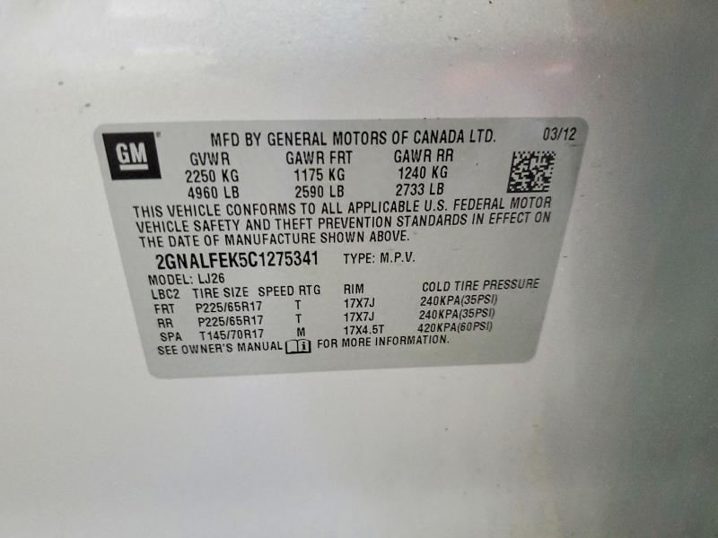 Aukcja sprzedaży 2012 Chevrolet Equinox, vin: 2GNALFEK5C1275341, numer aukcji: 63027276