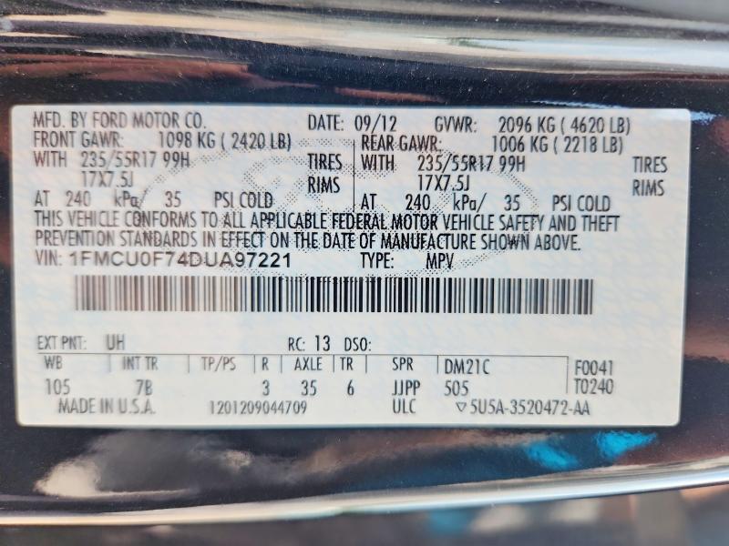 Продаж на аукціоні авто 2013 Ford Escape, vin: 1FMCU0F74DUA97221, номер лоту: 61885406