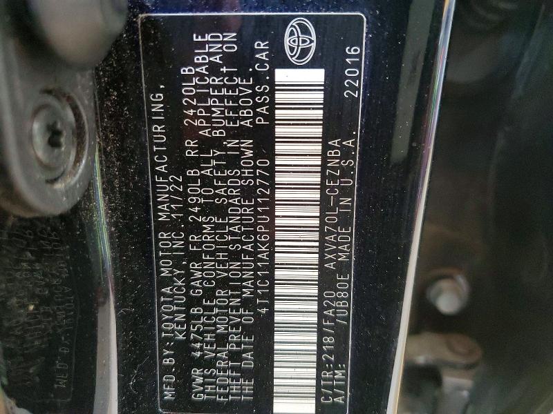 2023 Toyota Camry მანქანა იყიდება აუქციონზე, vin: 4T1C11AK6PU112770, აუქციონის ნომერი: 61580156