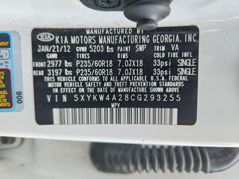 Aukcja sprzedaży 2012 Kia Sorento, vin: 5XYKW4A28CG293255, numer aukcji: 61700246