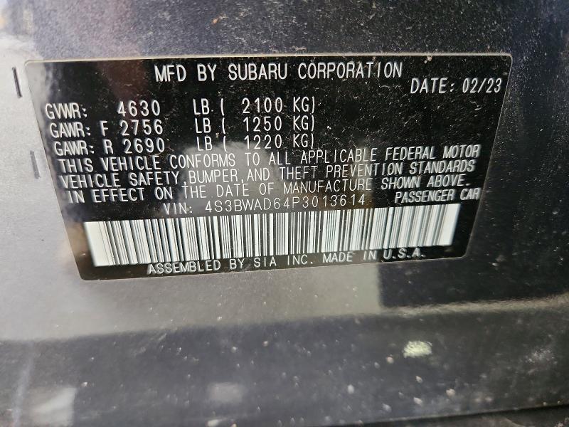 2023 Subaru Legacy მანქანა იყიდება აუქციონზე, vin: 4S3BWAD64P3013614, აუქციონის ნომერი: 60470116