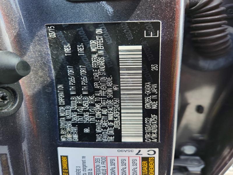 2015 Toyota 4runner მანქანა იყიდება აუქციონზე, vin: JTEBU5JR3F5247561, აუქციონის ნომერი: 62340966