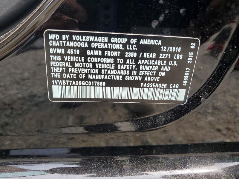 Продажа на аукционе авто 2016 Volkswagen Passat, vin: 1VWBT7A39GC017869, номер лота: 61551896