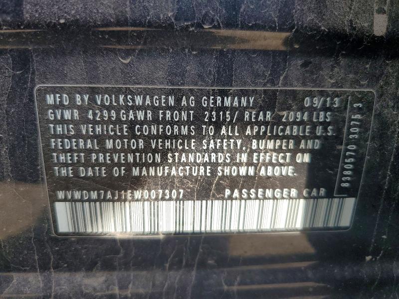 2014 Volkswagen Golf მანქანა იყიდება აუქციონზე, vin: WVWDM7AJ1EW007307, აუქციონის ნომერი: 59958686