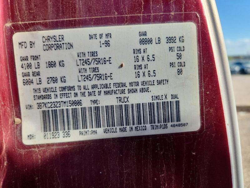 63057166 :رقم المزاد ، 3B7KC23Z3TM150806 vin ، 1996 Dodge Ram 2500 مزاد بيع