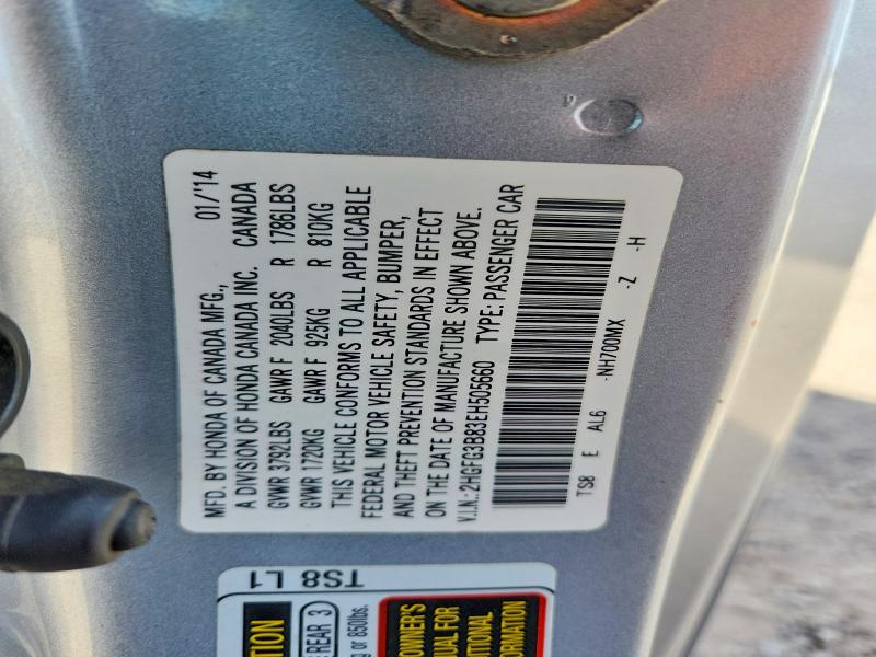 Aukcja sprzedaży 2014 Honda Civic, vin: 2HGFG3B83EH505660, numer aukcji: 62254116