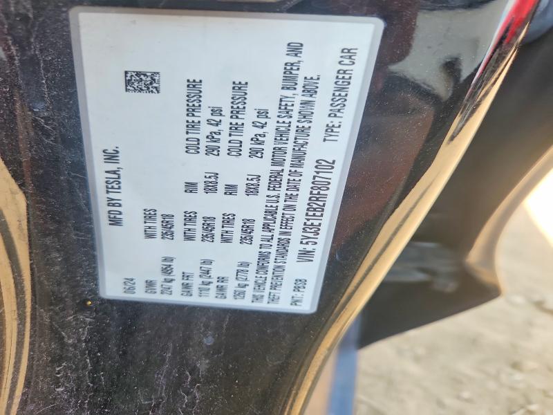 2024 Tesla Model 3 მანქანა იყიდება აუქციონზე, vin: 5YJ3E1EB2RF807102, აუქციონის ნომერი: 62136326