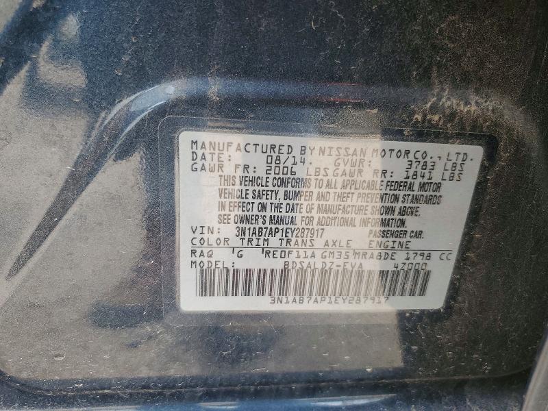 62682346 :رقم المزاد ، 3N1AB7AP1EY287917 vin ، 2014 Nissan Sentra مزاد بيع