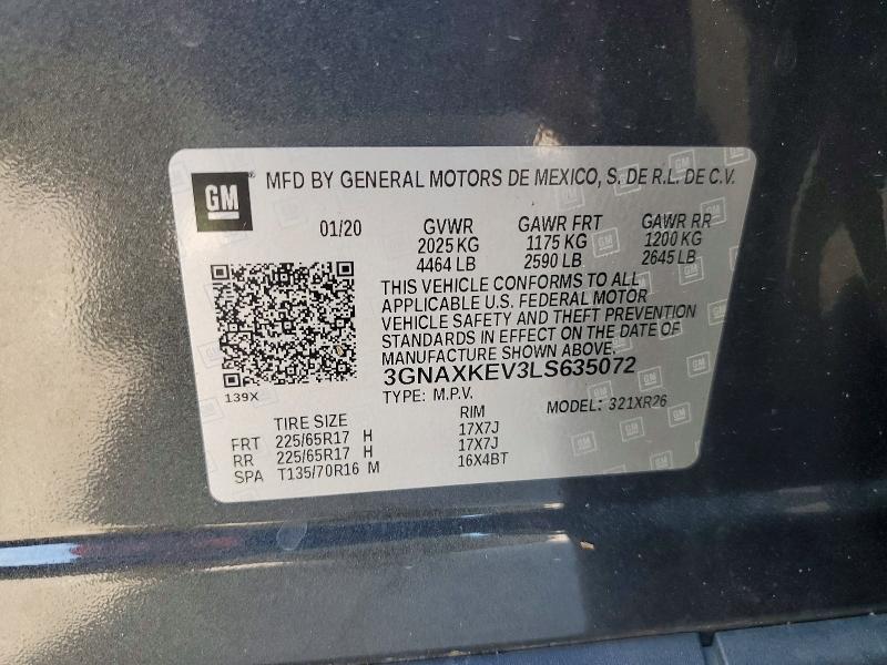 Aukcja sprzedaży 2020 Chevrolet Equinox, vin: 3GNAXKEV3LS635072, numer aukcji: 63183136