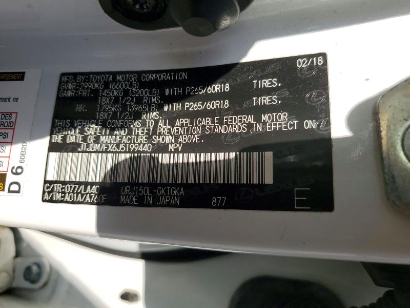 Продаж на аукціоні авто 2018 Lexus Gx, vin: JTJBM7FX6J5199440, номер лоту: 61596056