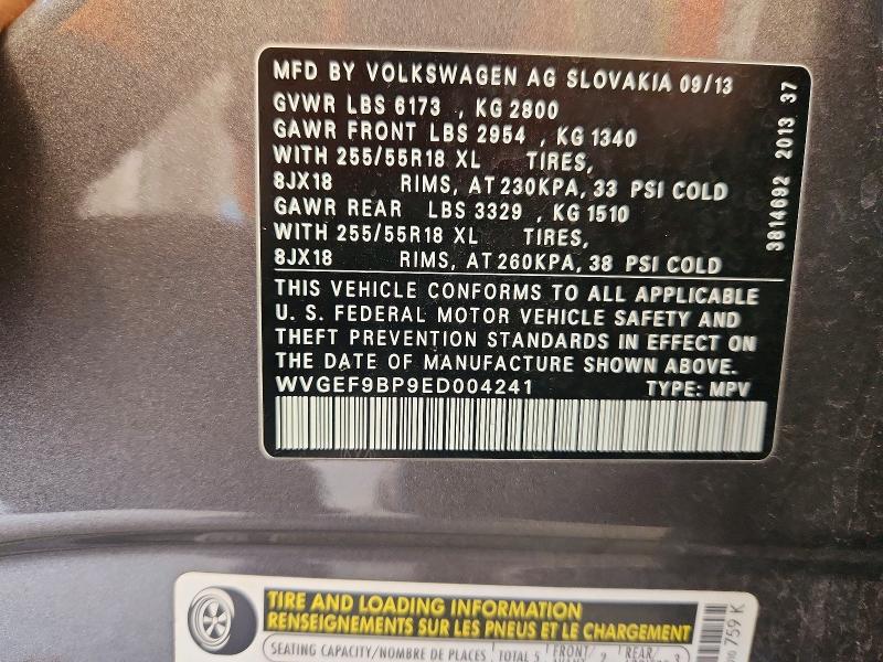 Aukcja sprzedaży 2014 Volkswagen Touareg, vin: WVGEF9BP9ED004241, numer aukcji: 59816406