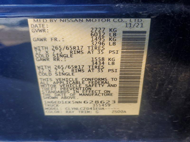 58606526 :رقم المزاد ، 1N6ED1EK5NN628623 vin ، 2022 Nissan Frontier مزاد بيع