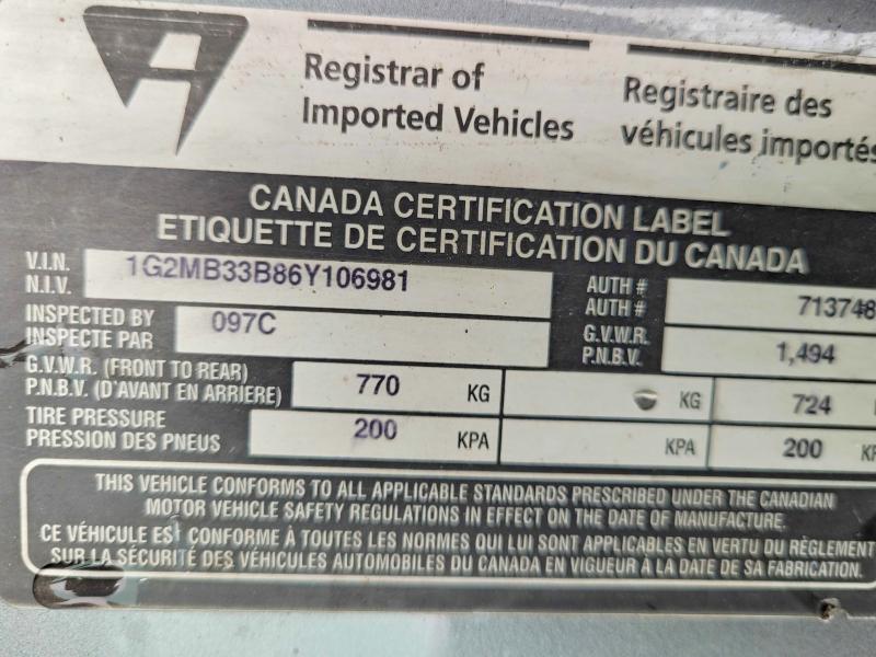 2006 Pontiac Solstice მანქანა იყიდება აუქციონზე, vin: 1G2MB33B86Y106981, აუქციონის ნომერი: 62071376