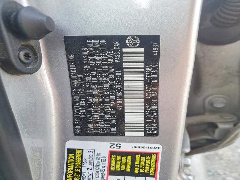 2019 Toyota Camry მანქანა იყიდება აუქციონზე, vin: 4T1B11HK8KU213304, აუქციონის ნომერი: 62855046