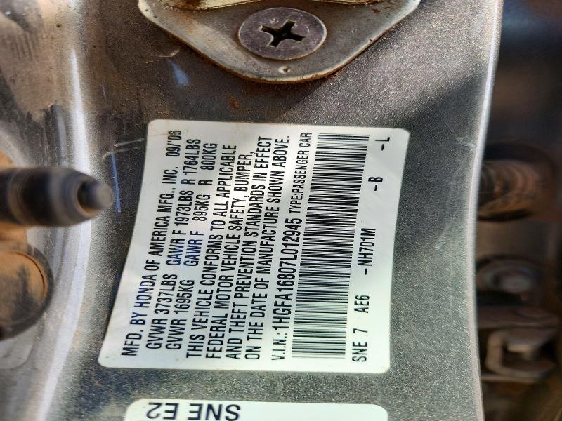 Продажа на аукционе авто 2007 Honda Civic, vin: 1HGFA16807L012945, номер лота: 58137786