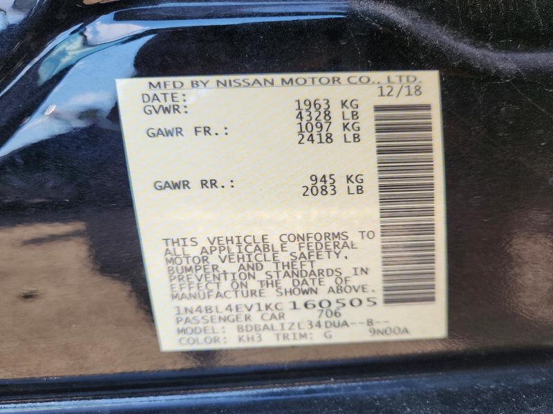 Продажа на аукционе авто 2019 Nissan Altima, vin: 1N4BL4EV1KC160505, номер лота: 61924096