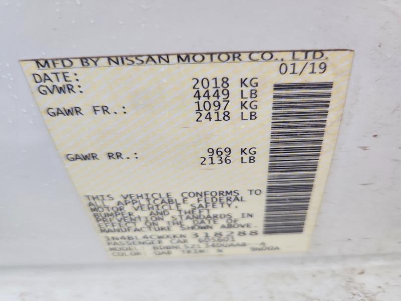 Aukcja sprzedaży 2019 Nissan Altima, vin: 1N4BL4CWXKN318288, numer aukcji: 62287056