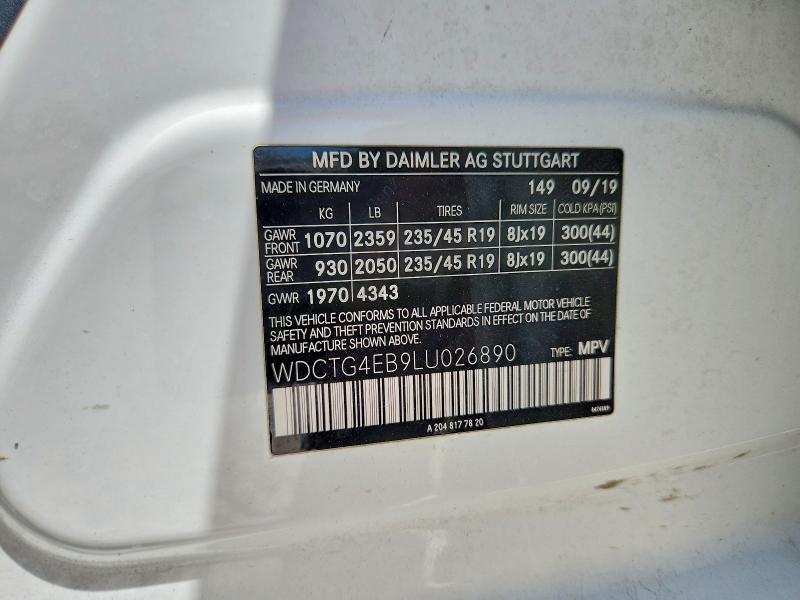 Продажа на аукционе авто 2020 Mercedes-benz Gla, vin: WDCTG4EB9LU026890, номер лота: 62790876