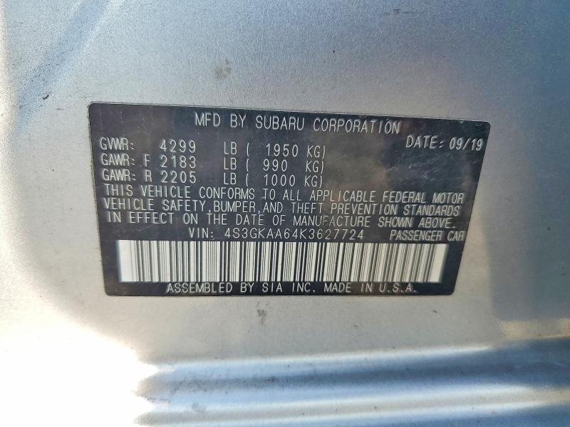 Aukcja sprzedaży 2019 Subaru Impreza, vin: 4S3GKAA64K3627724, numer aukcji: 63038236