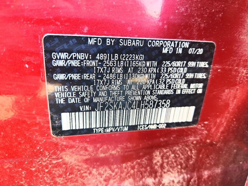 Продажа на аукционе авто 2020 Subaru Forester, vin: JF2SKAJC4LH587358, номер лота: 60202986
