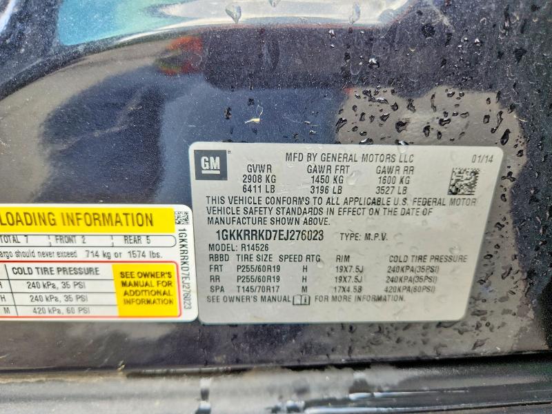 61581496 :رقم المزاد ، 1GKKRRKD7EJ276023 vin ، 2014 Gmc Acadia مزاد بيع