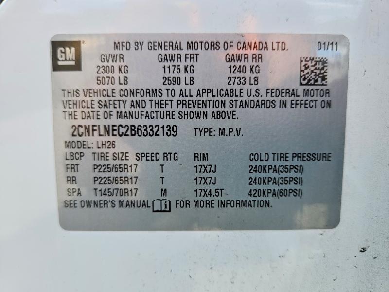 61438896 :رقم المزاد ، 2CNFLNEC2B6332139 vin ، 2011 Chevrolet Equinox مزاد بيع