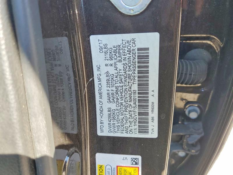 2018 Honda Accord მანქანა იყიდება აუქციონზე, vin: 1HGCV1F15JA001193, აუქციონის ნომერი: 60323426