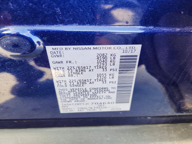 61717356 :رقم المزاد ، 5N1AT2MT5JC704640 vin ، 2018 Nissan Rogue مزاد بيع