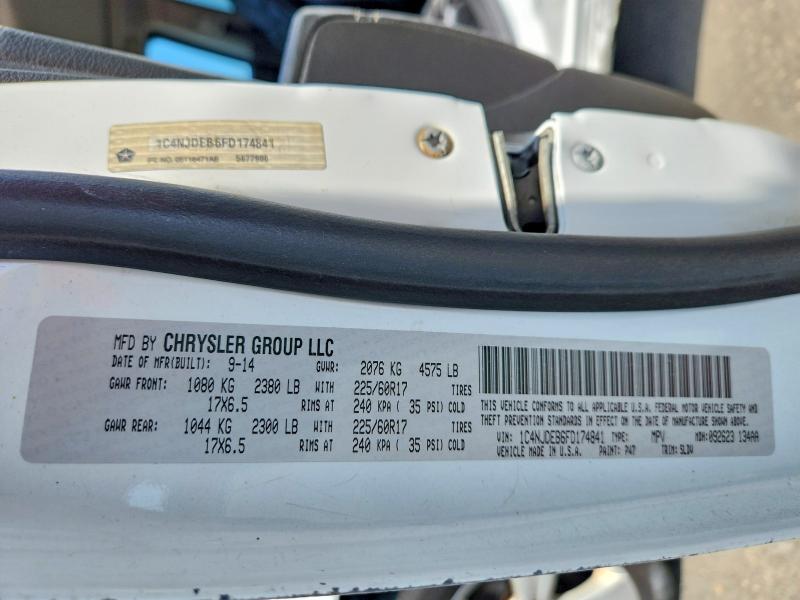 2015 Jeep Compass მანქანა იყიდება აუქციონზე, vin: 1C4NJDEB6FD174841, აუქციონის ნომერი: 61602786